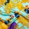 1 Yard Turquoise Gold Luxury Silk Charmeuse Formal Gown Fabric Digital Floral Print, 55 Inches Wide
